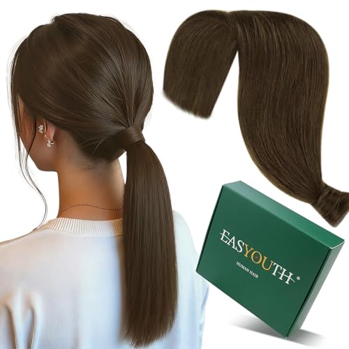 Easyouth Ponytail Extension Human Hair Brown Wrap Around Ponytail Extension Medium Brown 12 Inch Real Hair Ponytail Extensions for School 70g Pony Tails Hair Extensions Human Hair Short