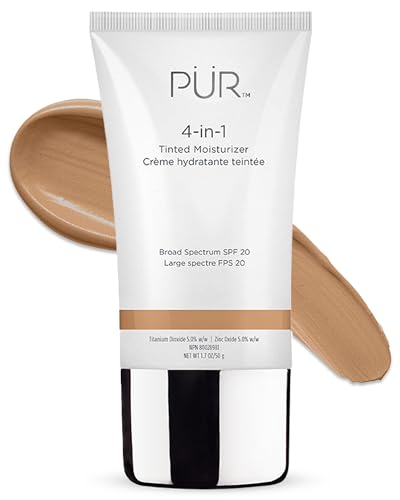 PUR MINERALS 4-in-1 Tinted Moisturizer With SPF 20 - Hydrating Face Moisturizer, Primer, & Foundation With Shea Butter, Aloe Vera & Vitamin B3 - Vegan Friendly - Free of Paraben, Gluten & BPA