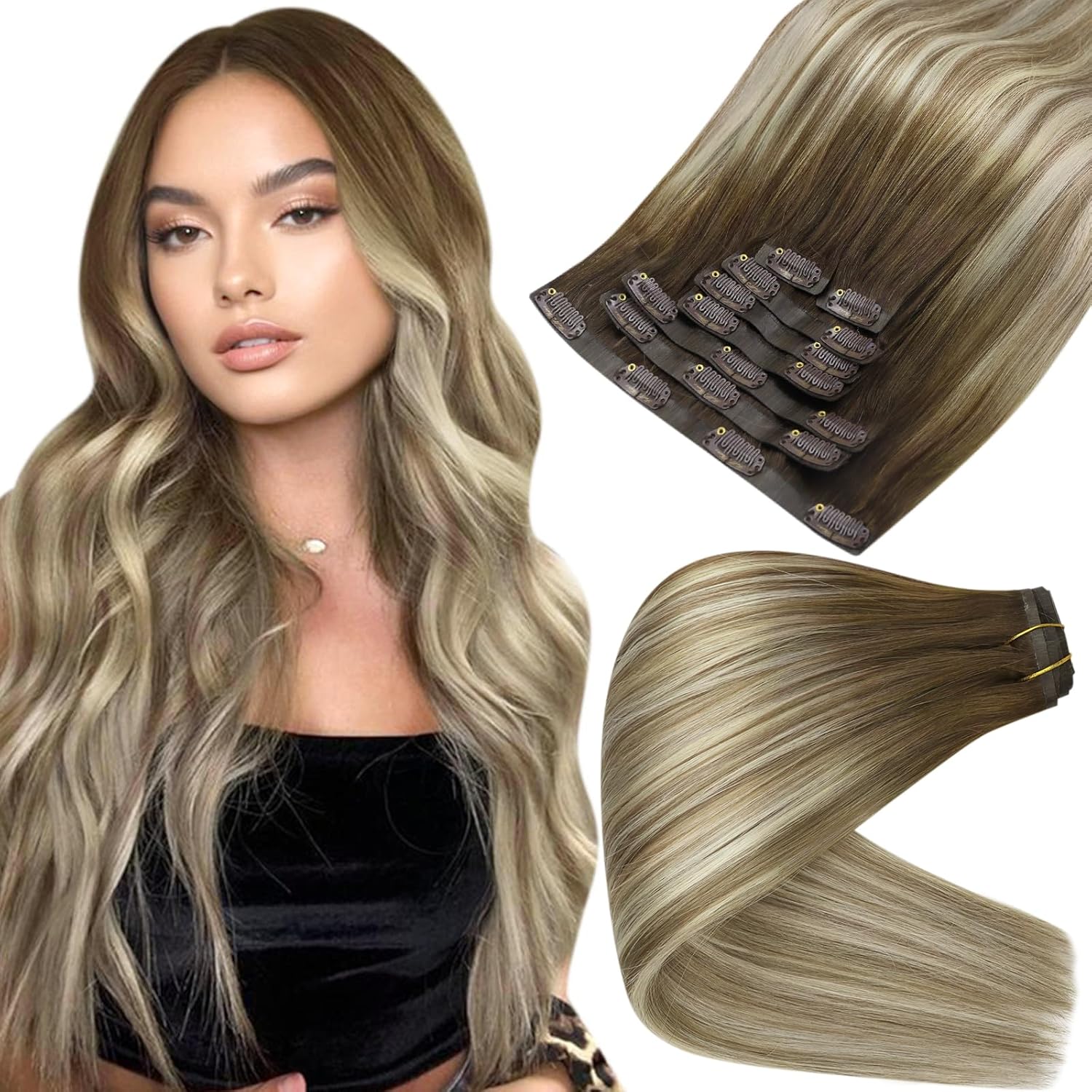 Full Shine Balayage Human Hair Clip in Extensions