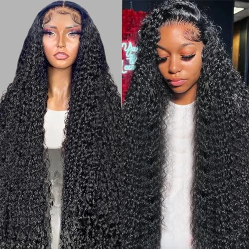 Deep Wave Lace Front Wigs Human Hair 200% Density 13x4 HD Transparent Full Lace Frontal Wigs Human Hair 12A Deep Curly Glueless Wigs Human Hair Pre Plucked for Black Women 3X Longer Lifespan (26 Inch)