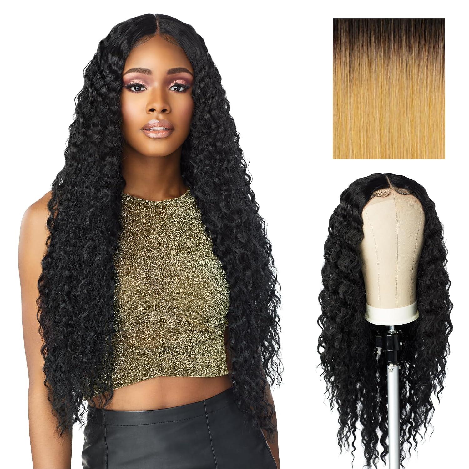Sensationnel Butta Lace Wigs - Unit 3 Extra Wide 5 Inch Deep Parting Synthetic Preplucked Hairline Glueless Lacefront (T4/GOLDENBLONDE)