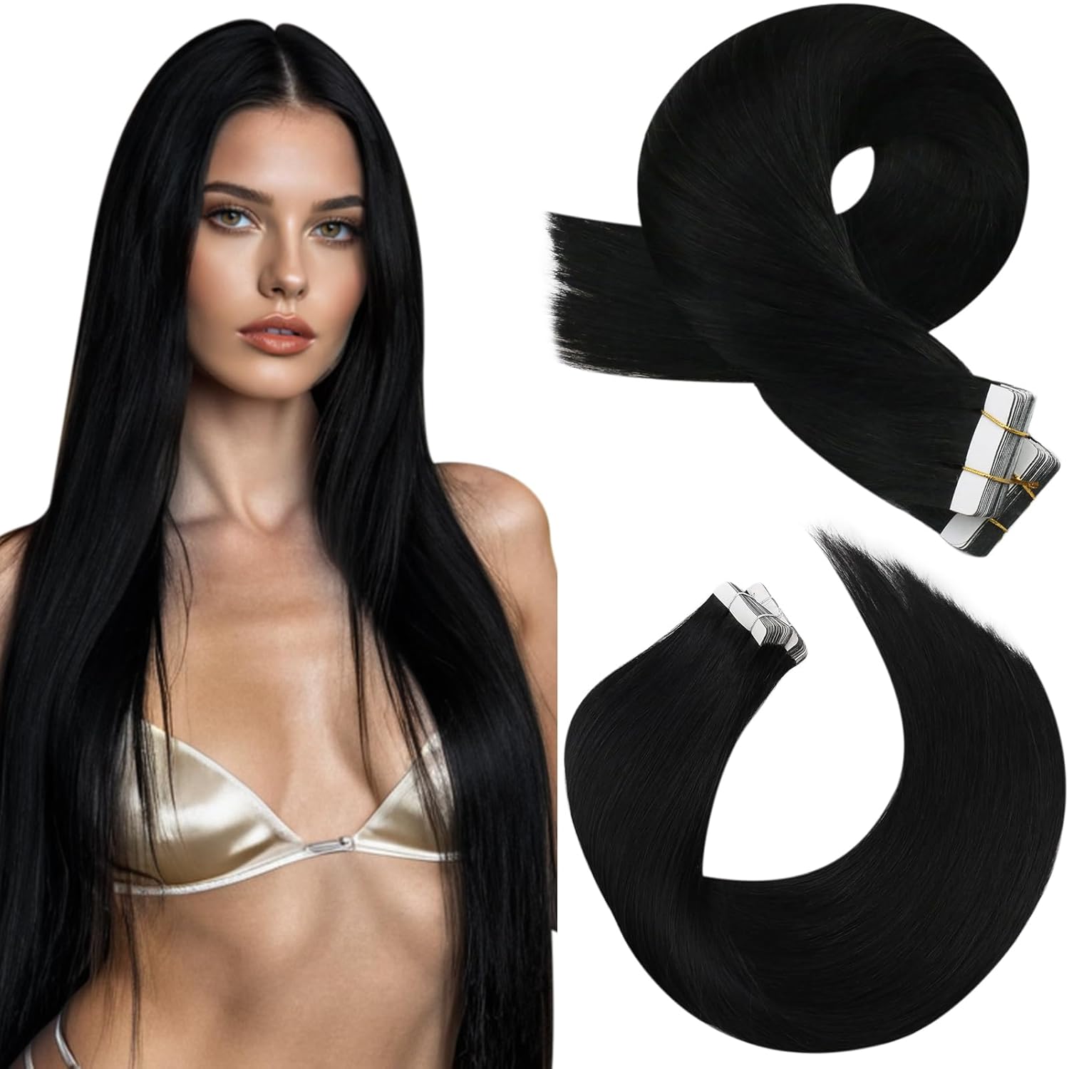 Moresoo 16 Inch Black Tape Extensions