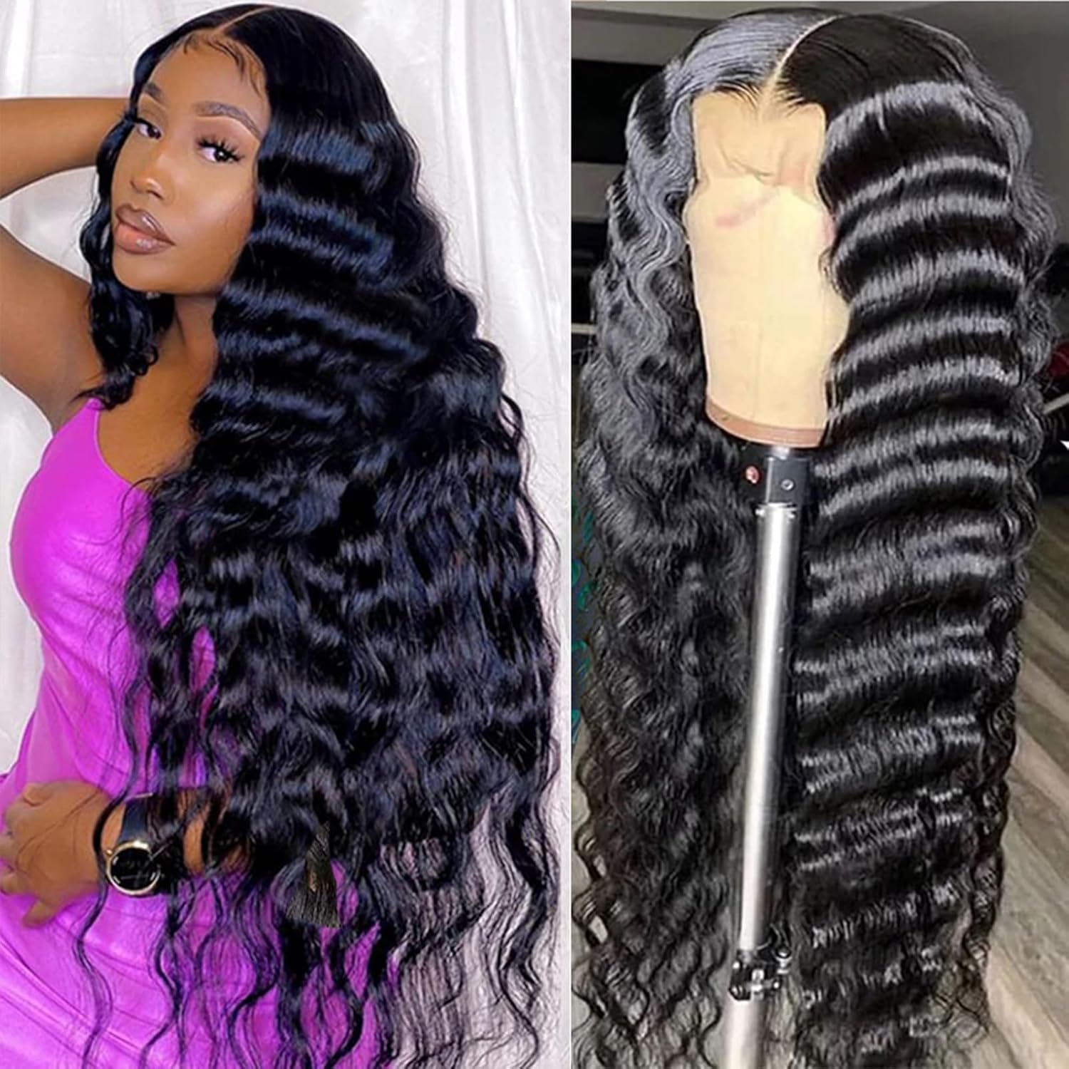 Loose Wave Lace Front Wigs Human Hair 200% Density 13x4 HD Transparent Full Lace Frontal Wigs Human Hair Loose Deep Wave Glueless Wigs Human Hair Pre Plucked with Baby Hair for Women (18 Inch)