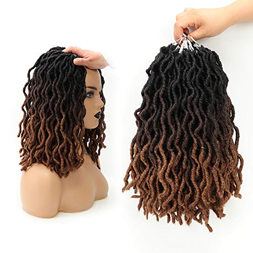 Eliza Wavy Gypsy Locs Faux Locs Ombre Crochet Hair 14" 8Packs/Lot Goddess Locs Synthetic Fiber Faux Locs African Roots Dreadlocs Synthetic Braiding Hair Extensions for Black Women(14",OM3T430)