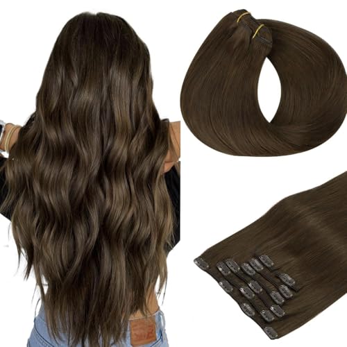 HOTBANANA Human Hair Clip in Hair Extensions (Chocolate Brown 22in)