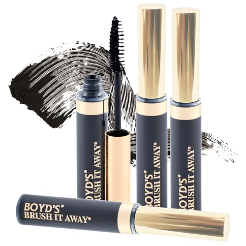 Boyds Brush It Away | Grey Hair Root Touch Up for Women & Men | Temporary Hair Color Mascara | Quick-Dry Water-Resistant Concealing Formula | Black, 4-Pack