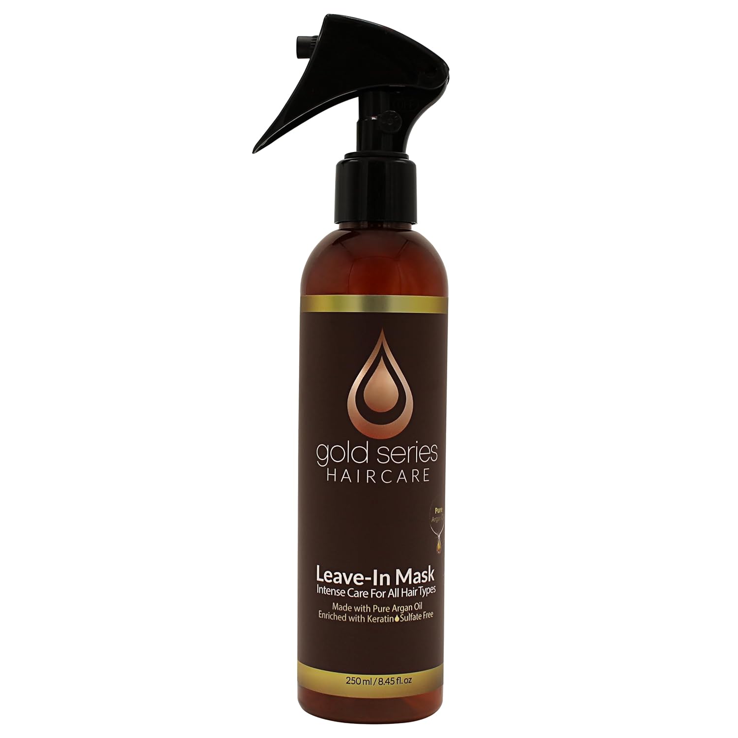 Gold Series Leave-In Hair Mask Argan Oil Hair Mask Enriched with Keratin Nourishing and Gently Detangling Leave In Conditioner Spray For Curly Frizzy or Damaged Hair, 8.4 Fl.oz