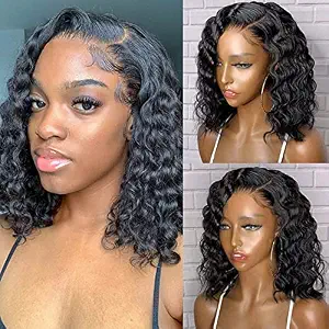 Midulla HD Deep Wave Lace Front Wigs Human Hair 44 Deep Wave Wig 180% Density Brazilian Human Hair Wigs for Women 14 Inch Deep Wave Closure Wig Natural Hairline Pre Plucked with Baby Hair