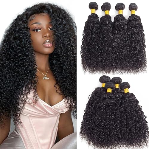 12A Curly Bundles Human Hair 18" 20" 22" 24" 400g Brazilian Kinky Curly Human Hair Weave 4 Bundles 100% Unprocessed Brazilian Virgin Hair Bundles Double Weft Remy Hair Natural Color