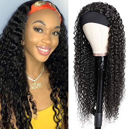 XSY Headband Wig Human Hair Deep Wave 18 Inch Curly Headband Human Hair Wigs for Black Women Glueless None Lace Front Wig 150% Density Natural Black Color