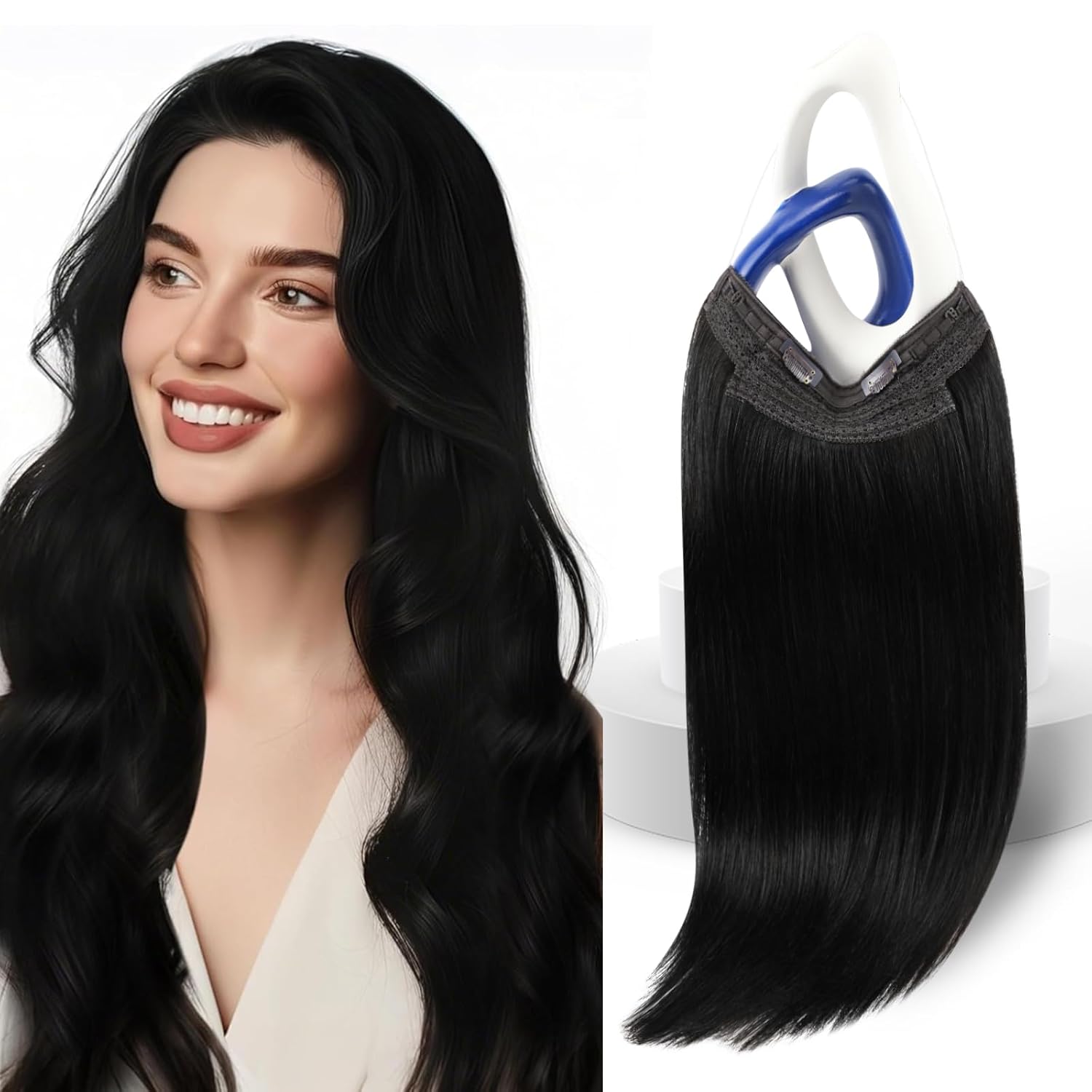 Sunny Hair Wire Hair Extensions Real Human Hair Fish Line Human Hair Extensions Invisible Wire Extensions Jet Black #1 16 Inch