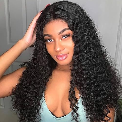 Siyun Show Curly Lace Front Wigs Human Hair 180% Density 13x4 Deep Wave HD Lace Front Wig Pre Plucked with Baby Hair Deep Curly Human Hair Wigs for Black Women 18 Inch