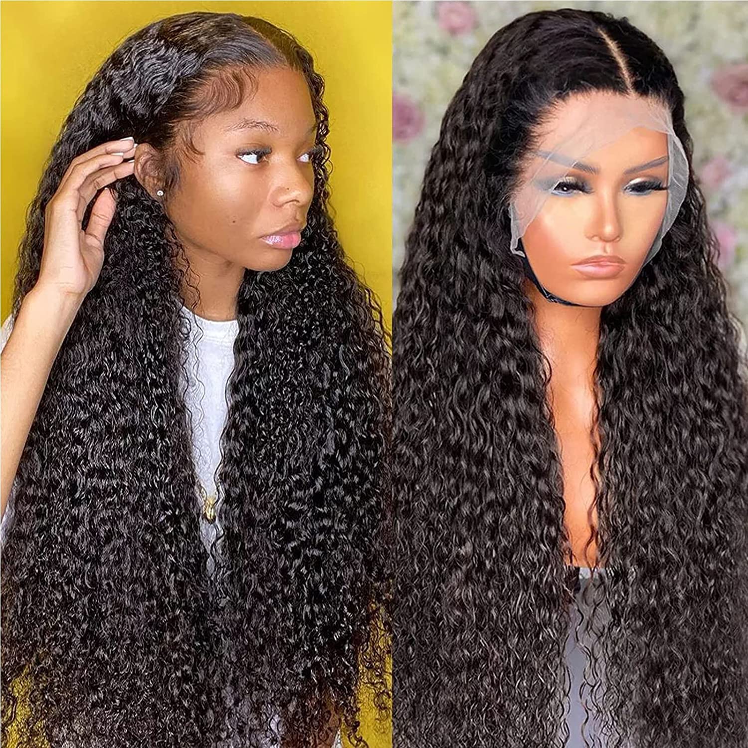 Siyun Show Curly Lace Front Wigs Human Hair Pre Plucked 180 Density 13x4 HD Lace Front Wigs for Black Women Glueless Deep Wave Lace Frontal Wigs Human Hair 20 Inch