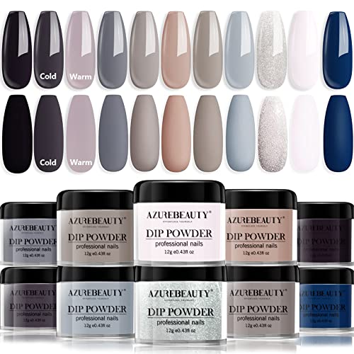 AZUREBEAUTY 29 Pcs Dip Powder Nail Kit Starter, 20 Colors Clear Nude Pink Brown Glitter All Season Acrylic Dipping Powder System Essential Liquid Set with Top/Base Coat Activator for French Nail Manicure DIY Salon Women Gift