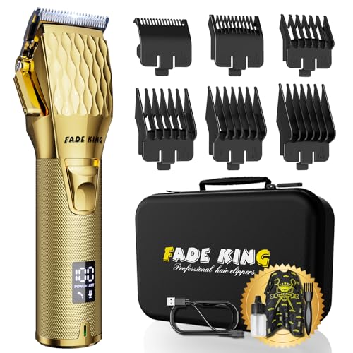 FADEKING Professional Hair Clippers for Men - Cordless Barber Clippers for Hair Cutting, Rechargeable Hair Beard Trimmer with LED Display & Quality Travel Storage Case (Gold)