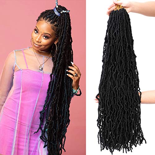 Yorda 14Inch 6Packs Soft Locs Crochet Hair, Natural Faux Locs Crochet Braids, Pre Looped Synthetic Distressed Locs Braiding Hair (14Inch, 6Packs, 1B)