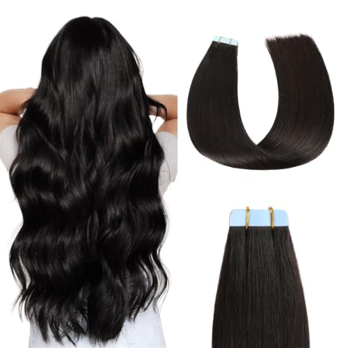Sunya Tape in Hair Extensions Human Hair 18 inches Silky Straight Remy Human Hair Seamless Skin Weft Tape in Human Hair Extensions 18 inches #1B Natural Black 50 Gram 20Pcs/Pack