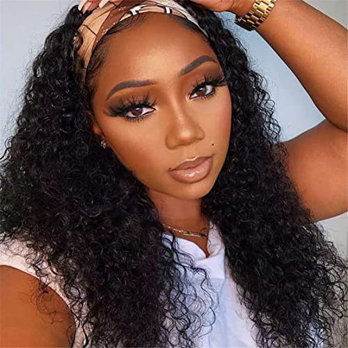 Headband Wig Deep Wave Human Hair Wig 18 inch None Lace Front Wigs for Black Women Deep Curly Wave Machine Made Wigs Natural Color