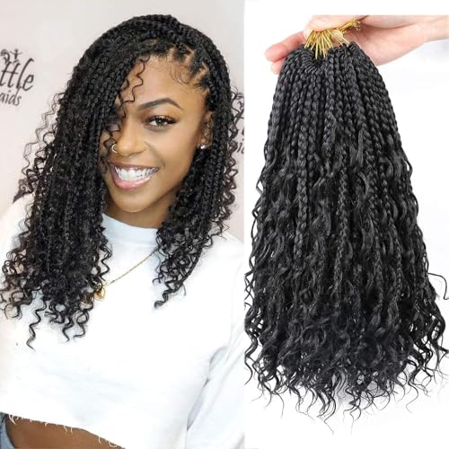 LMZIM 14 Inch Goddess Box Braids Crochet Hair - 8 Packs Tangle-Free Synthetic Hair Extension,Boho Box Braids Crochet Braid Curly Ends Bohemian Braid Crochet Hair for Black Women 1B