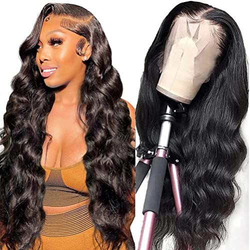 ANNELBEL 250 Density 26 inch Body Wave HD Lace Front Wigs Pre Plucked 12A Glueless 13x4 Lace Frontal Wigs Bleached Knots Brazilian Human Hair Wig Black