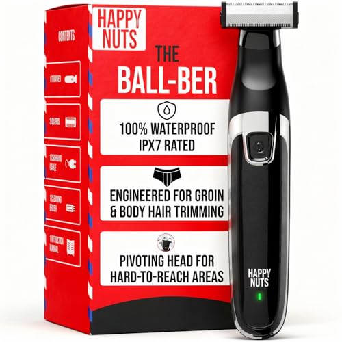 HAPPY NUTS The BallberTM Electric Body Hair Trimmer for Men - Mens Body Groomer Kit for Privates - IPX7 Waterproof Shaver for Hard to Reach Areas