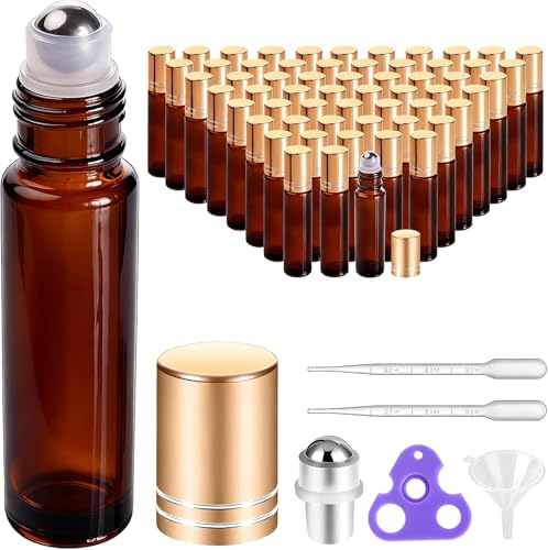 PrettyCare 60 Pack Amber Roller Bottles