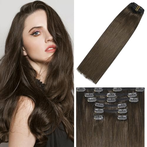 WindTouch Clip in Hair Extensions Remy Hair Medium Brown Hair Extensions 20Inch 70g Soft Clip Ins #4 Chocolate Brown Extensions For Women