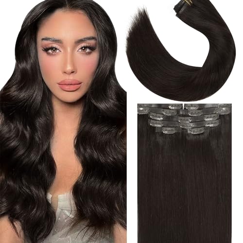 Lacer Hair Seamless Clip in Human Hair Extensions Ultra Thin Invisible PU Weft Clip On Hair Extensions 16 Inch 7Pcs 110g Hair Extensions Clip in Human Hair for Fine Thin Hair Women #2 Darkest Brown