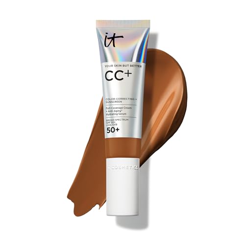 IT Cosmetics CC+ Cream - Natural Full Coverage Foundation With SPF 50+, Color Corrector & Anti-Aging Hydrating Serum, Hyaluronic Acid + Peptides, Lightweight Up To 24H Wear, All Skin Types- 1.08 fl oz