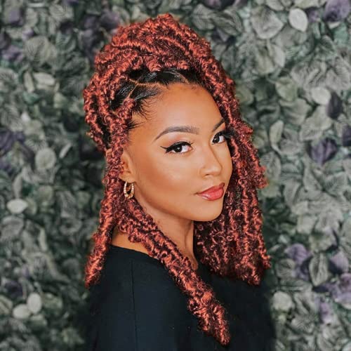 ZRQ Butterfly Locs Crochet Hair 6 Packs 12 Inch Copper Red Distressed Faux Locs Crochet Hair Short Butterfly Twist Locs Hair Pre-looped Messy #350