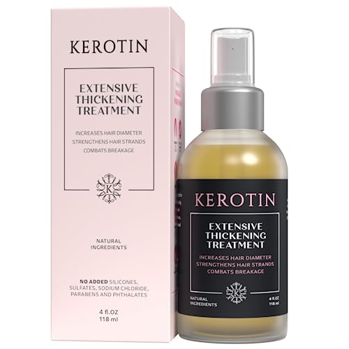 Kerotin Hair Thickening Spray with Keratin for Fine & Thin Hair Growth in Women, Heat Protectant, Repair Mist for Volume, Body & Shine, Diameter Booster, Natural, Sulfate & Cruelty Free, Made in USA