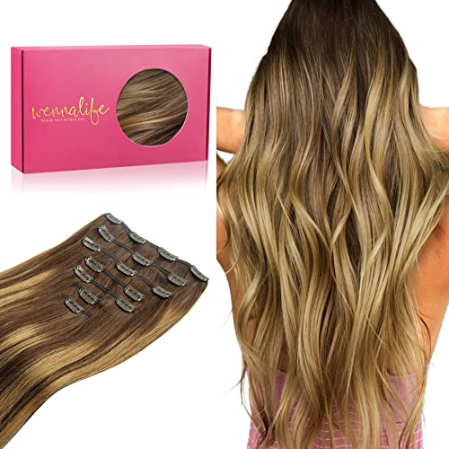 WENNALIFE Clip in Hair Extensions, 16 Inch 120g 7pcs Jet Black Hair Extensions Clip in Human Hair Remy Clip in Hair Extensions Natural Human Hair Extensions Double Weft