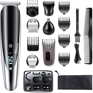 Hatteker Beard Trimmer Hair Clippers Mustache Trimmer Shavers for Men Hair Trimmer Nose Trimmer Body Trimmer 5-in-1 Cordless Haircut Kit for Men Waterproof