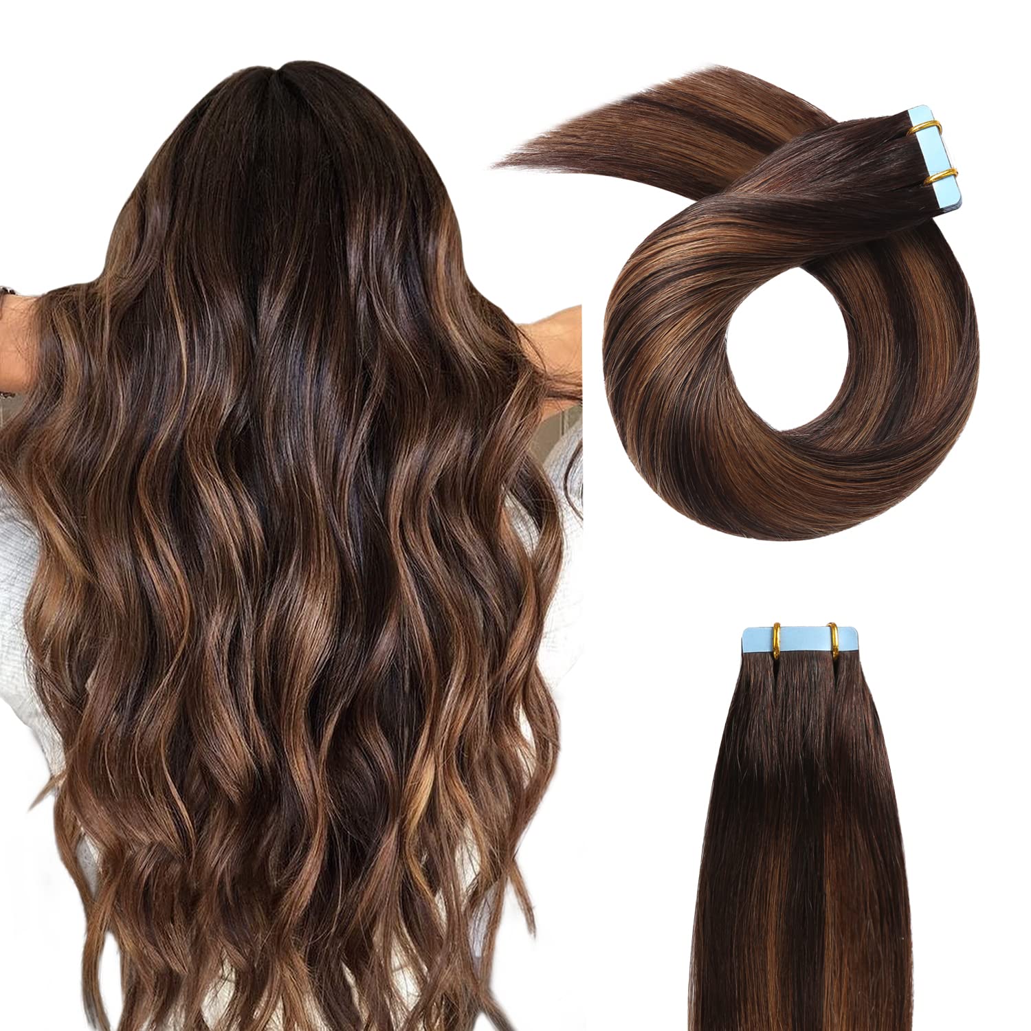 YILITE Tape In Hair Extensions Balayage Dark Brown...