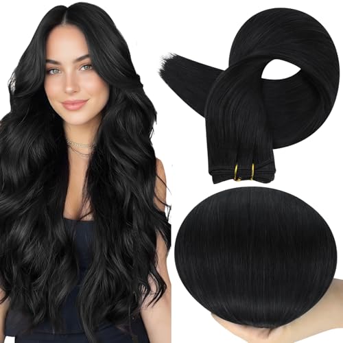 Full Shine Sew In Hair Extensions Real Human Hair Color Natural Black Weft Hair Extensions Remy Long Straight Double Weft Extensions Straight Human Hair Bundles 22 Inch Sew In Hair 105G