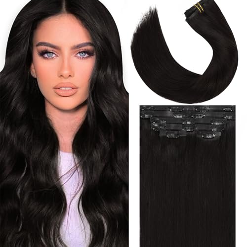 Lacer Hair 9A Grade Seamless Hair Extensions Clip in Human Hair #1B Natural Black Ultra Thin Double Weft PU Invisible Clip in Hair Extensions Remy Human Hair Clip in 7pcs 110g 14 Inch