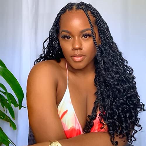 18inch Goddess Box Braids Crochet Hair Boho Goddess Box Braids Curly Ends 3X Box Braids Pro-looped Synthetic Crochet Hair Extensions 16strands/pack (18inch(Pack of 8), 1B)
