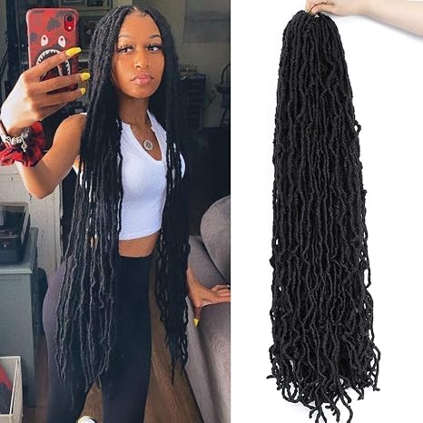 Soft New Faux Locs Super Long Goddess Crochet Hair Pre Looped Natural Braid Curly Wave Braiding Hair(36inch #1b 6packs)...