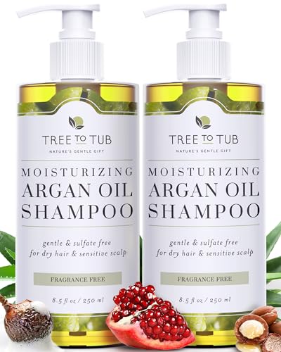 Tree to Tub Fragrance Free Shampoo for Dry & Sensitive Scalp - Gentle Unscented Hydrating Hair Shampoo for Women & Men, Moisturizing Sulfate Free Shampoo w/Organic Argan Oil, All Natural Soapberry