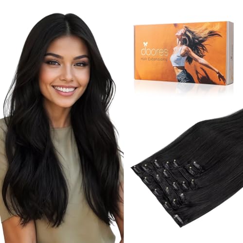 DOORES Hair Extensions Clip in Jet Black 22 Inch 7pcs 120g Remy Clip in Human Hair Extensions Natural Hair Straight Weft Real Hair