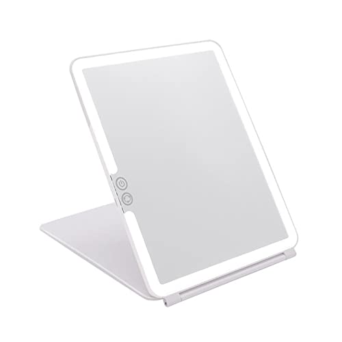 Large Travel Makeup Mirror with Lights, 3 Colors Light Mode, Built in 1800mA Batteries Rechargable Portable Mirror,Vanity Mirror with Light Dimming Touch Sensor