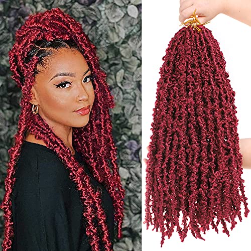 ZRQ Butterfly Locs Crochet Hair 18 Inch 6 Packs Burgundy Distressed Butterfly Twist Locs Crochet Hair Crochet Braids Pre-looped Messy for Women #Bug