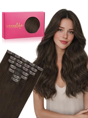 WENNALIFE Seamless Clip In Hair Extensions, 16 Inch 130g 7pcs Light Dark Brown Hair Extensions Clip in Human Hair Invisible PU Skin Weft Natural Remy Human Hair Extensions