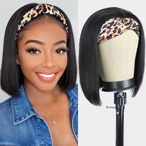 AISI Headband Wigs Human Hair Bob 10 Inch