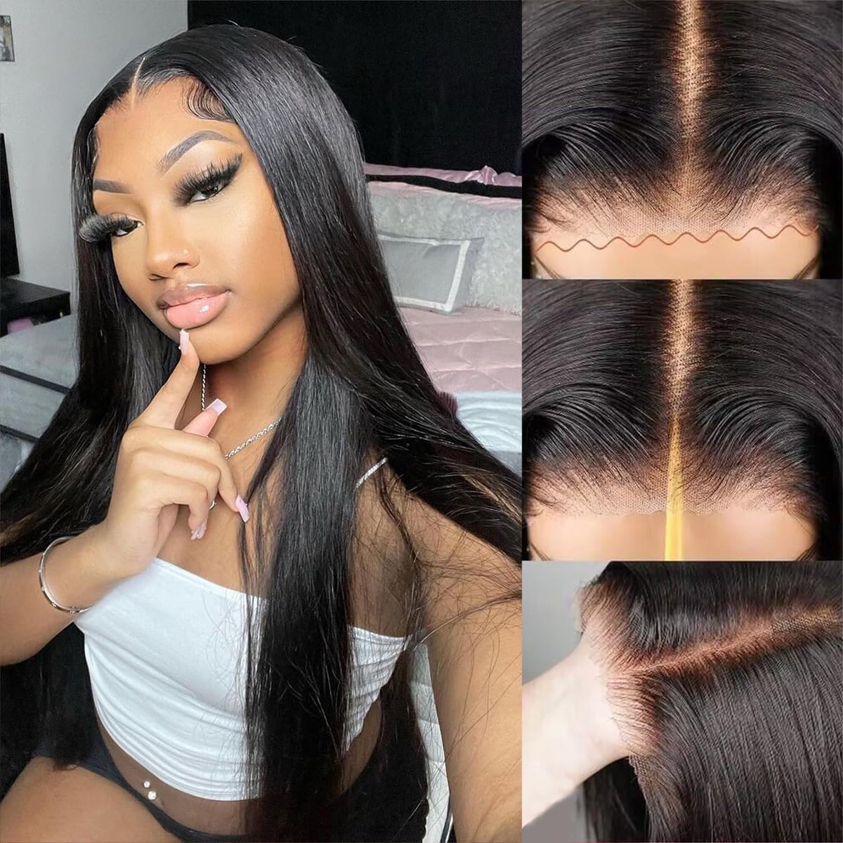 28 Inch Glueless Wigs Human Hair Pre Plucked Pre Cut 6x4 Straight Lace Front Wigs Human Hair Wigs for Women 180% Density No Glue bye-bye Knots HD Lace Closure Wigs 100% Human Hair