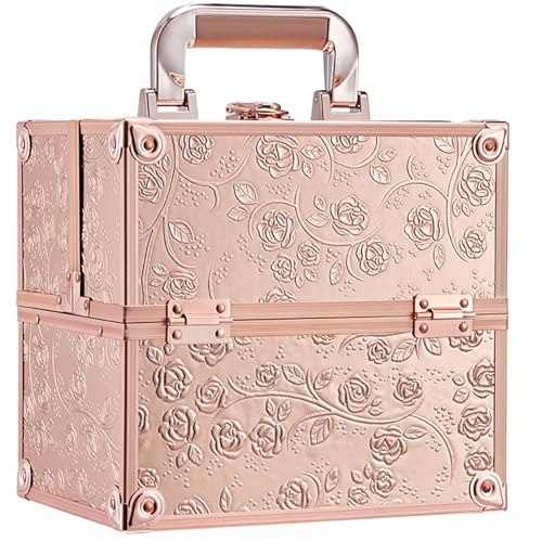 FRENESSA Rose Gold Floral Train Case