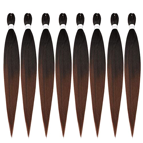 ShowCoco Easy Braid Pre Stretched Braiding Hair Ombre Natural Black to Brown 42 Inch Yaki Texture Easy Crochet Braids 8 Packs Hot Water Setting Synthetic Hair Extension for Braids (42inch,#1B/30)