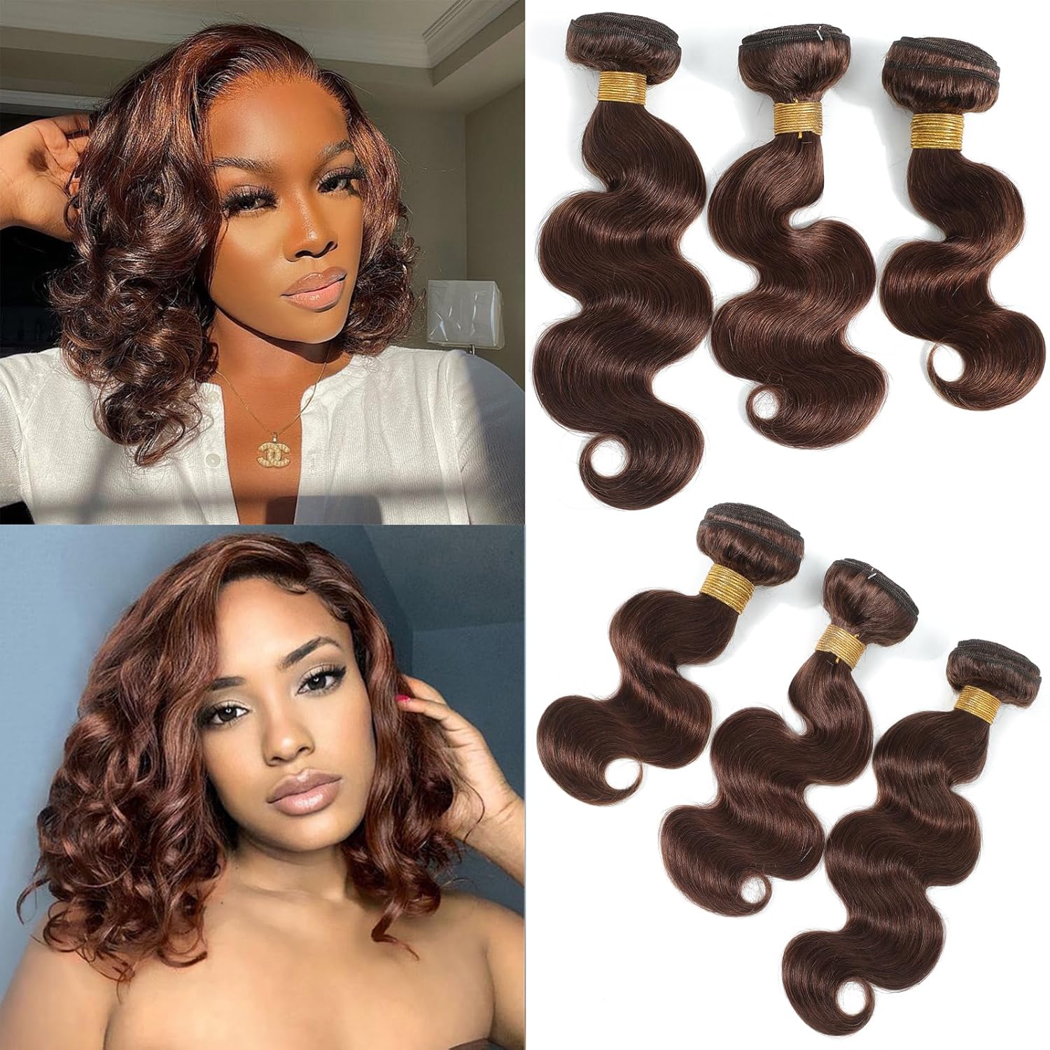 Kapelli Brown Human Hair Bundles 12 14 16 Inch Body Wave Brown Bundles Human Hair 12A 100% Unprocessed Brazilian Virgin Hair 3 Bundles Light Chocolate Color Body Wave Hair Extension Color 4