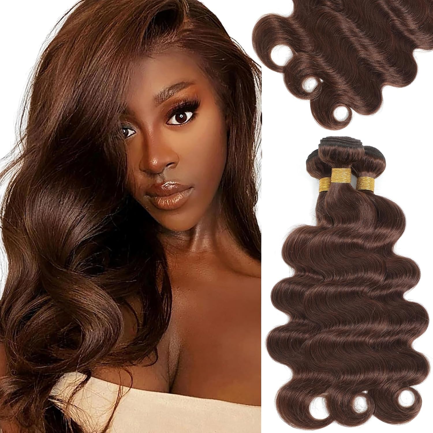 Kapelli Hair 10A Human Hair Bundles Light Brown Brazilian Virgin Hair Body Wave (#4, 18 20 22) Brazilian Human hair 100% Unprocessed Virgin Remy Hair Bundles Human Hair Weave