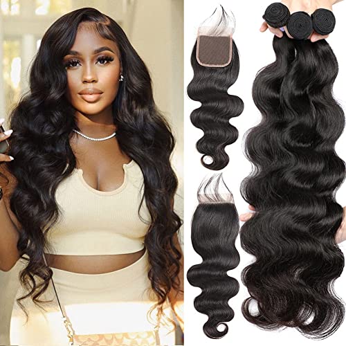 Aopusi Body Wave Bundles with Closure (22 24 26+20)